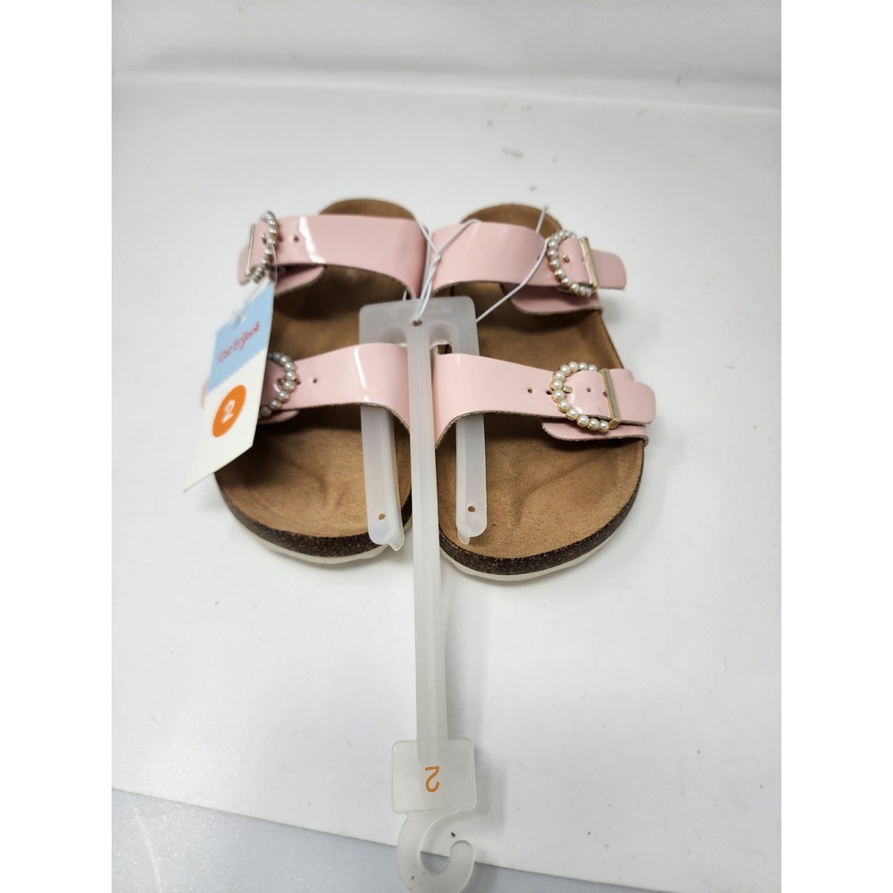 Cat & Jack Girls Pearl Buckle Slide Sandals Pink Faux Leather Size 2